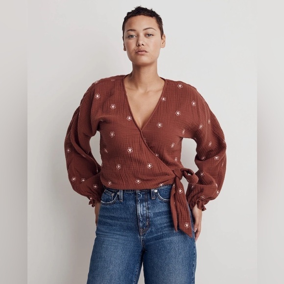 Madewell Lightspun Maira Wrap Top in Burnished Mahogany size Small NWT - Picture 1 of 13